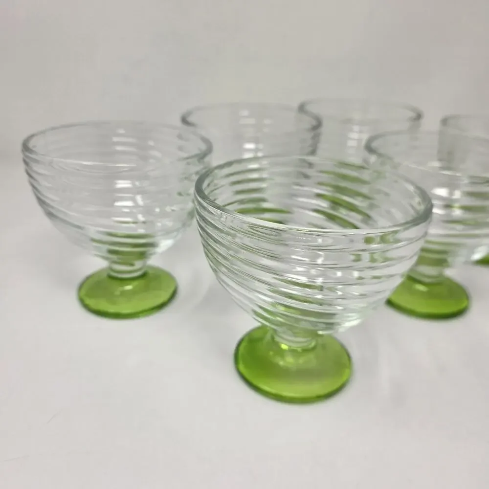 Anchor Hocking Manhattan Park Avenue Swirl Foot Dessert Dish Parfait Green x6